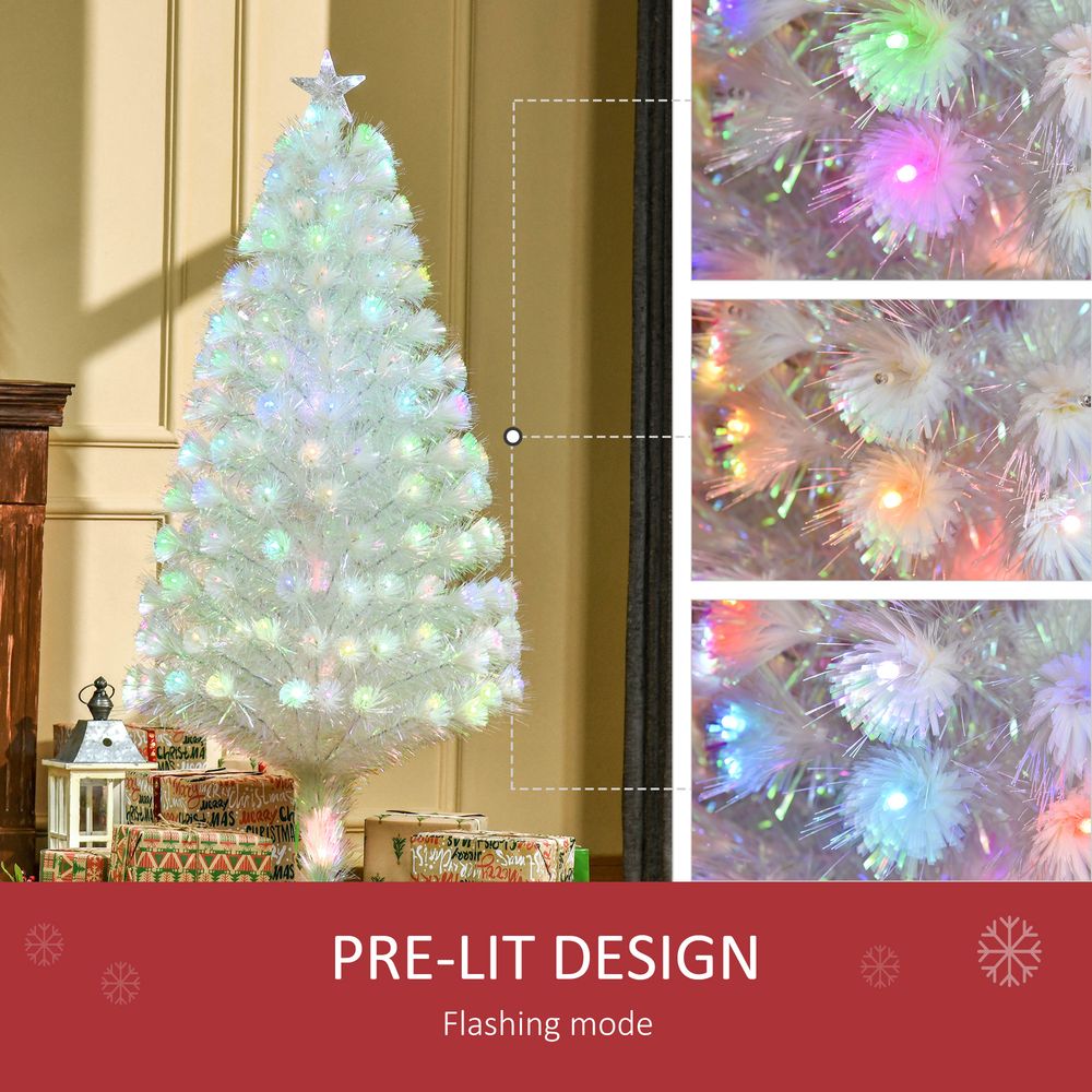 5FT Pre-Lit White Artificial Christmas Tree with Fibre Optic LED Lights