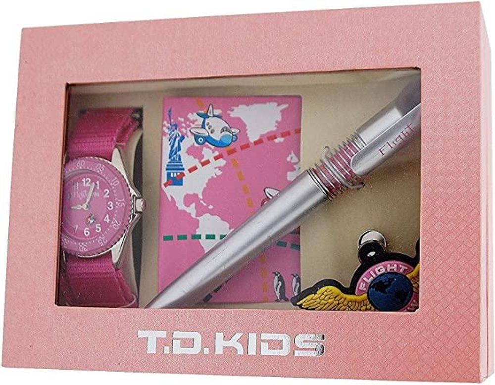 Time Design Girls Pink Pilot Design Watch, Badge, Pen & Note Book Gift Set