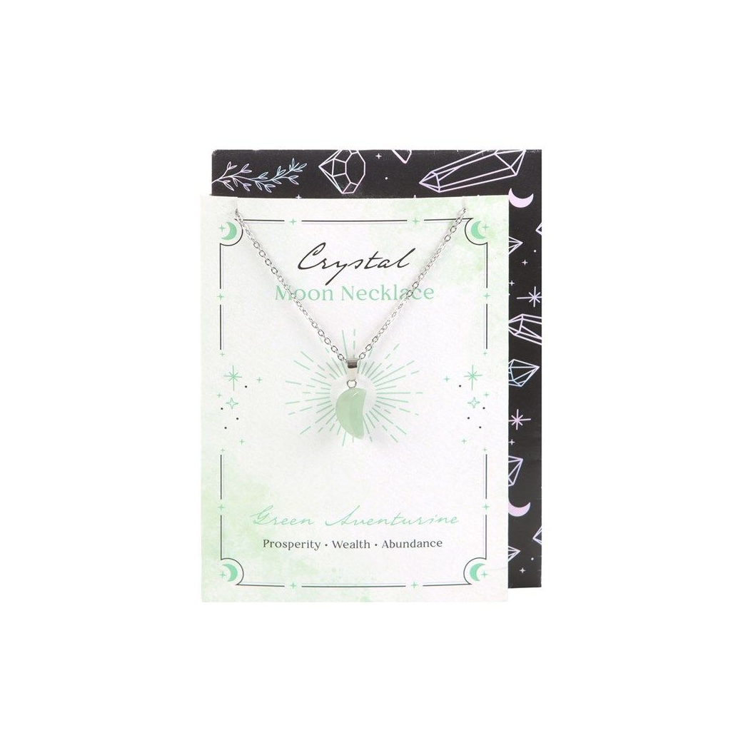 Green Aventurine Crystal Moon Necklace on Greeting Card