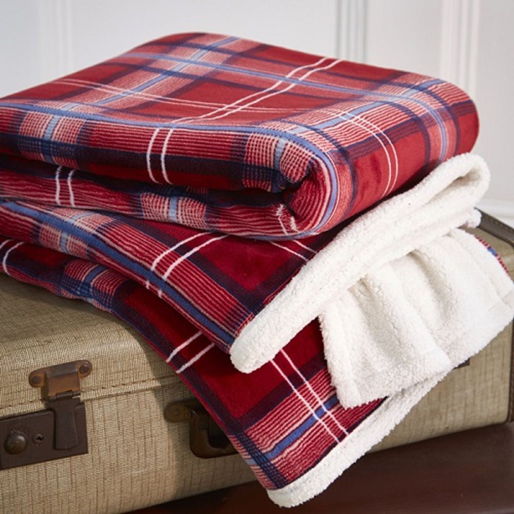 Sherpa Backed Plush Tartan Design Fleece Throw