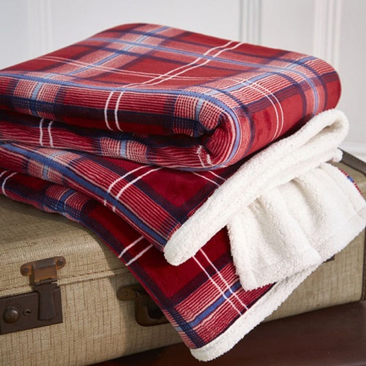 Sherpa Backed Plush Tartan Design Fleece Throw