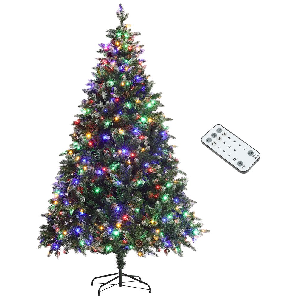 6FT or 7FT Artificial LED Christmas Tree with Metal Base, Hinged Branches