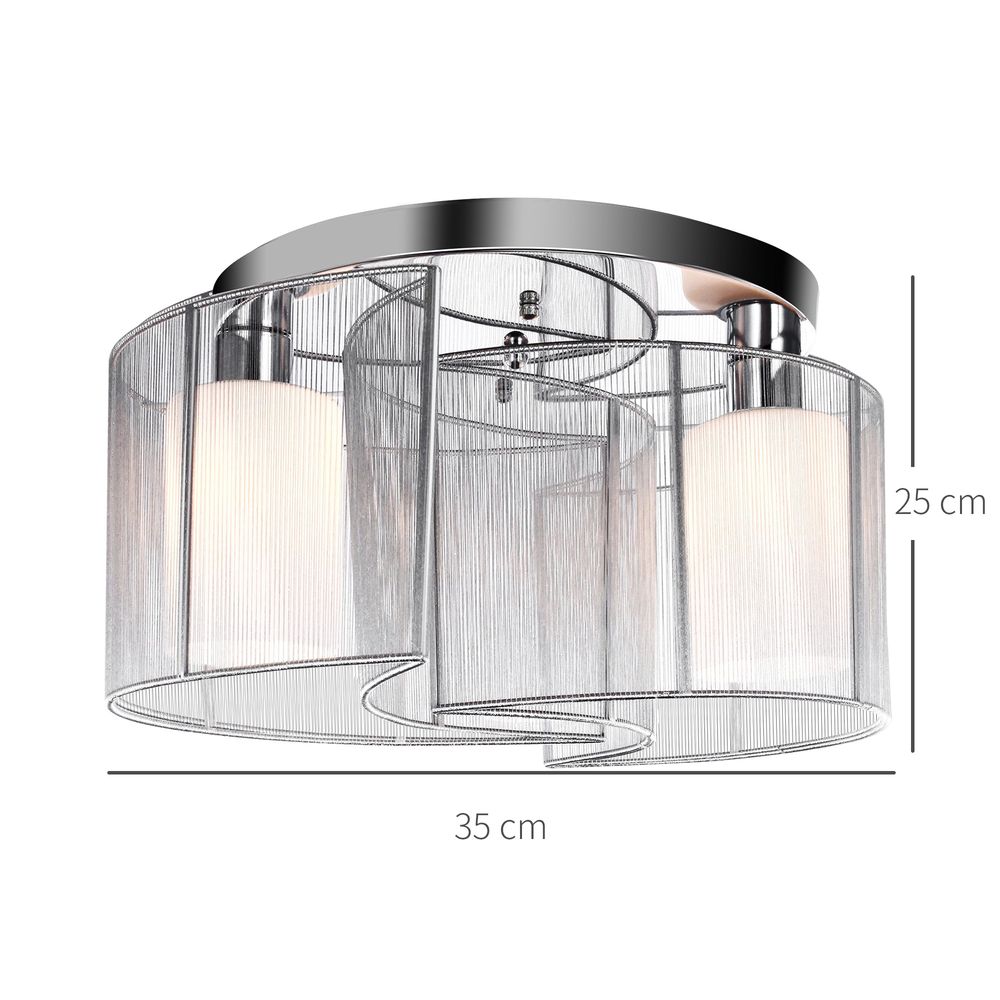 Modern Chandelier, Semi-Flush Mount Ceiling Light with 2 Light, E27 Bulb Base - White and Silver