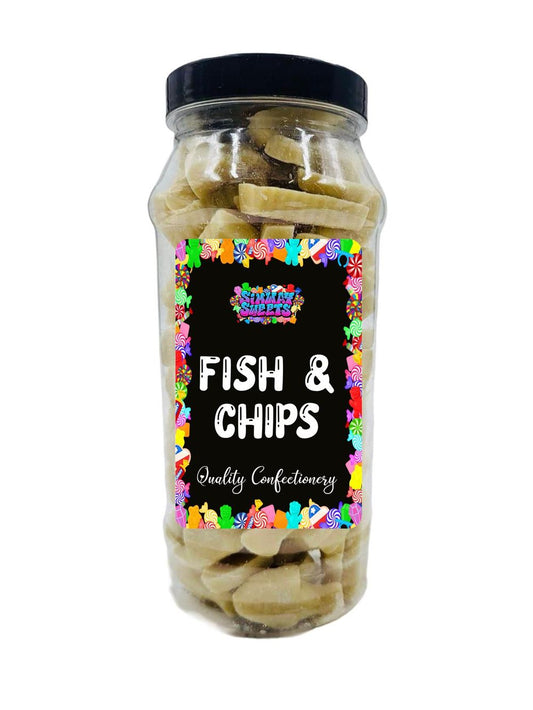 White Chocolate Fish & Chips Shapes Retro Sweets Gift Jar