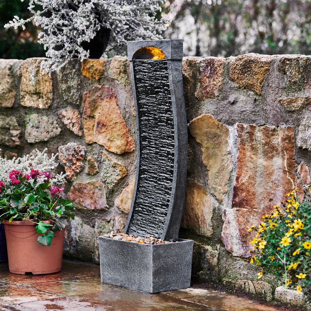 Home Garden Water Feature, Large Outdoor Curved Water Fountain with Lights