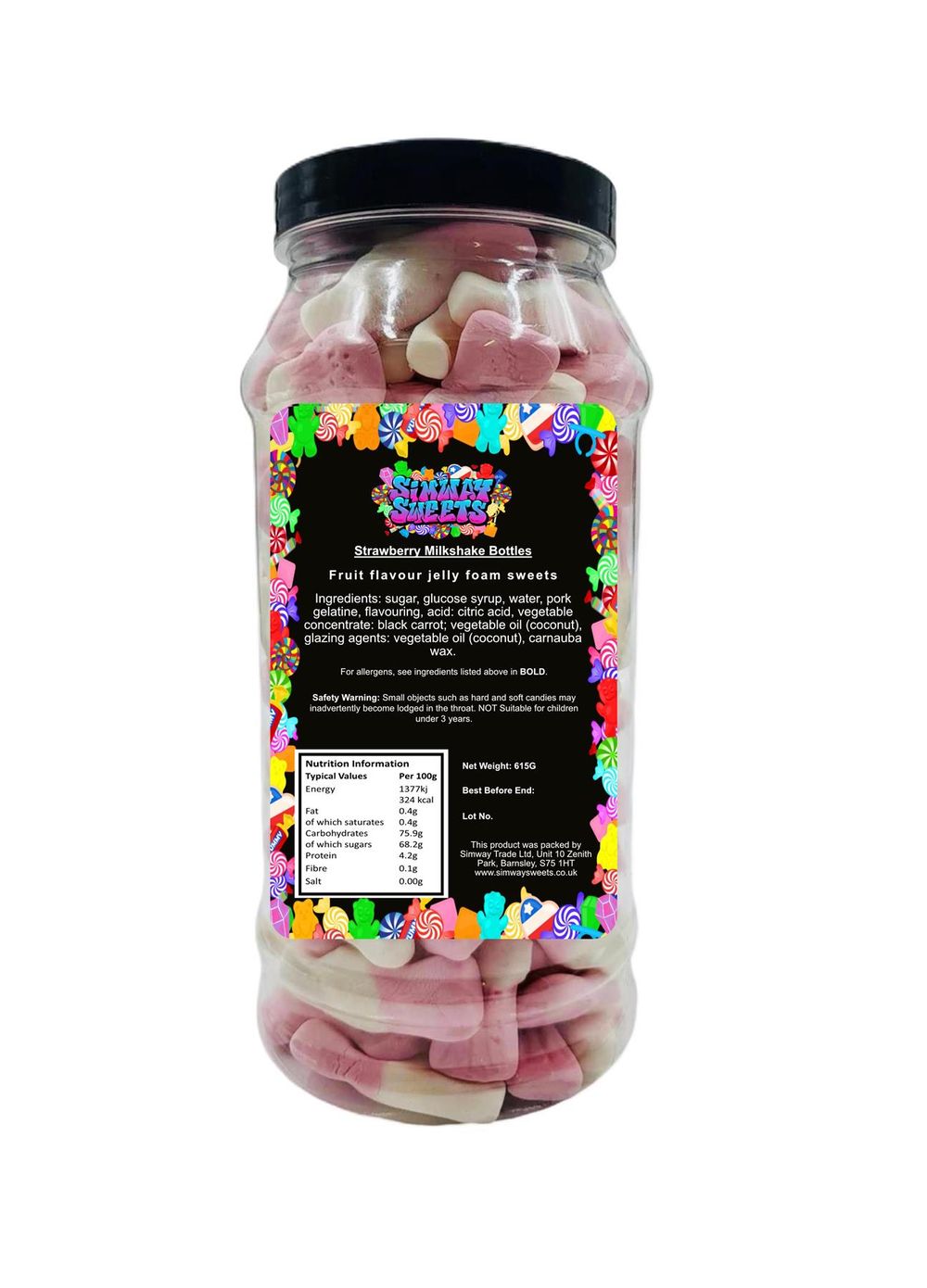 Strawberry Foam Milkshake Bottles Retro Sweets Gift Jar