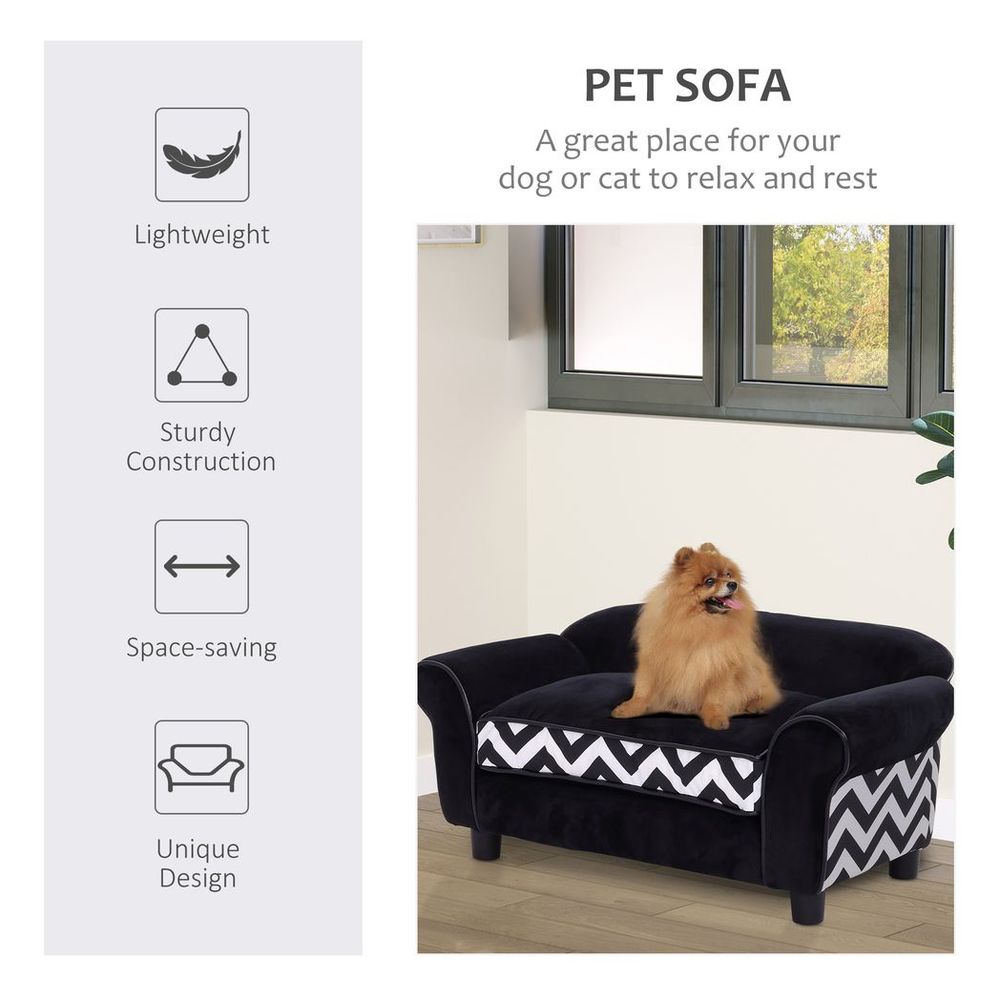 Dog Sofa Cat Couch Bed for XS Dogs with Removable Sponge Cushion - Black