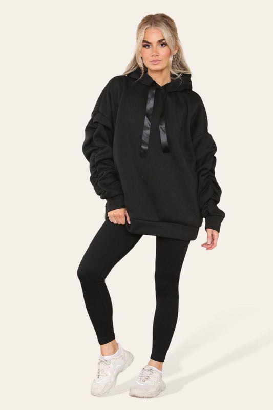 LADIES OVERSIZED RUCHED HOODIE & LEGGING SET