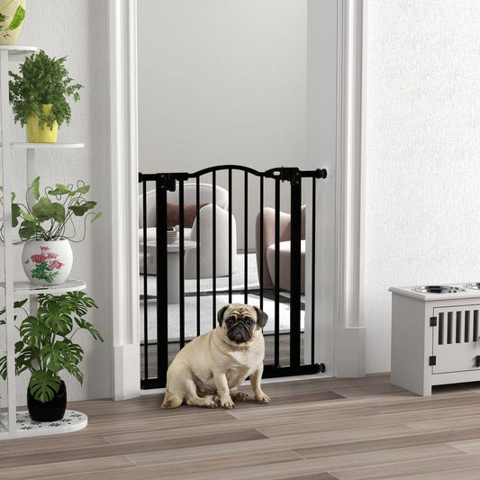 PawHut 74-80cm Adjustable Metal Pet Gate Safety Barrier with Auto-Close Black