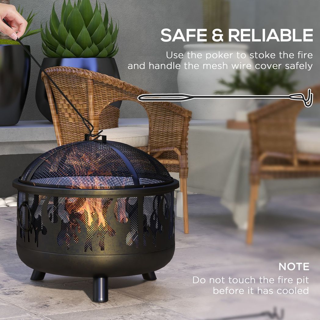 61.5cm 2-In-1 Outdoor Fire Pit & Firewood BBQ Garden Cooker Heater