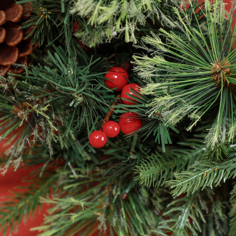 60cm Christmas Wreath with LED Lights Pine Cones Red Berries Green