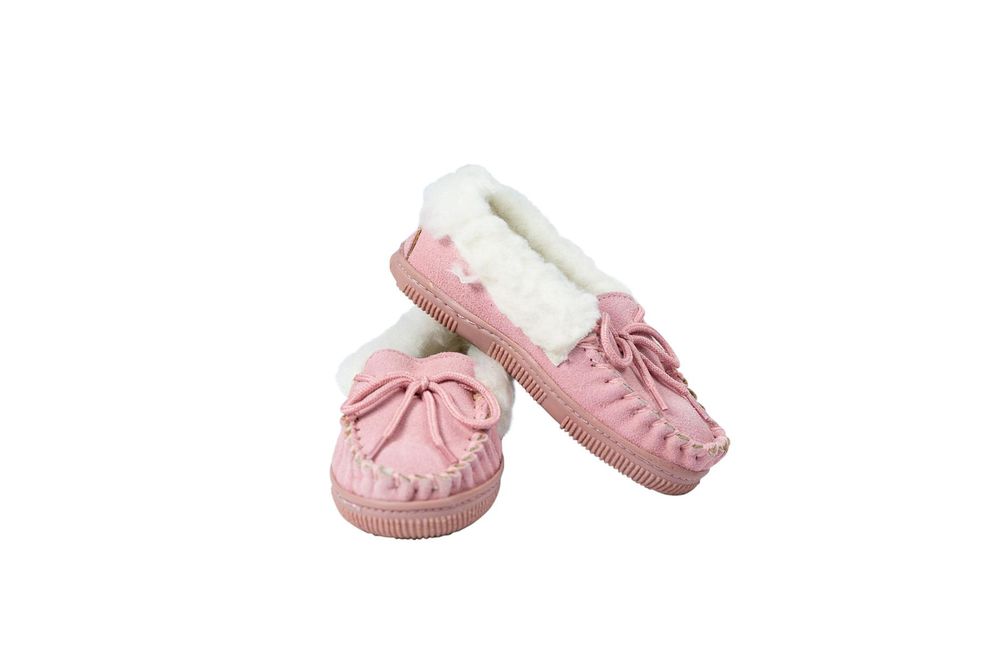 Nordvek Childrens Suede Moccasin Slippers - Rubber Sole