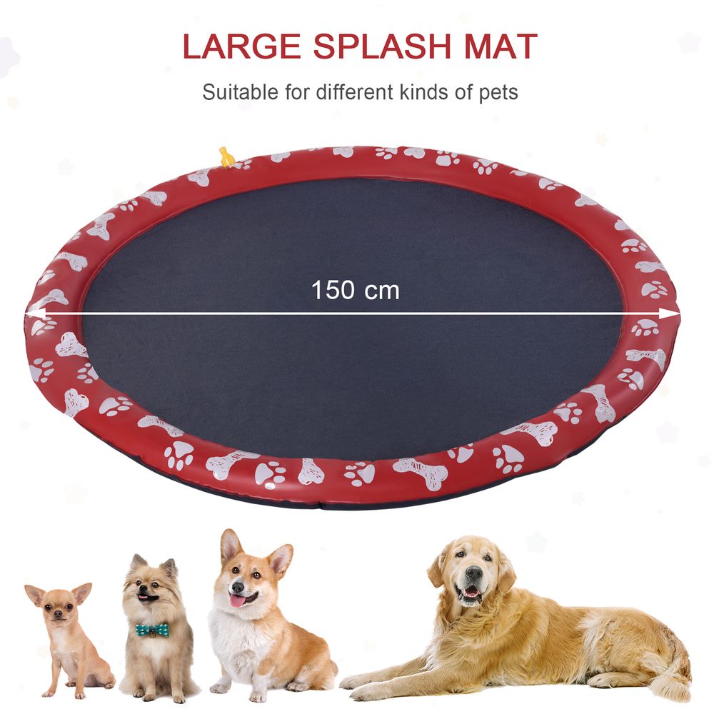 170cm Splash Pad Sprinkler for Pets, Dog Bath Pool, Non-slip, Outdoor - Red