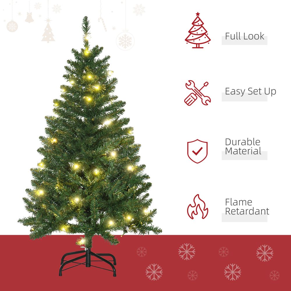 4FT Christmas Tree with Warm White LED Lights - Green