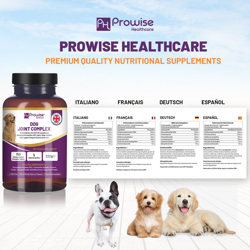 Dog Joint Support 150 Chicken Chewable Tablets - 5 Months Supply - UK Made by Prowise