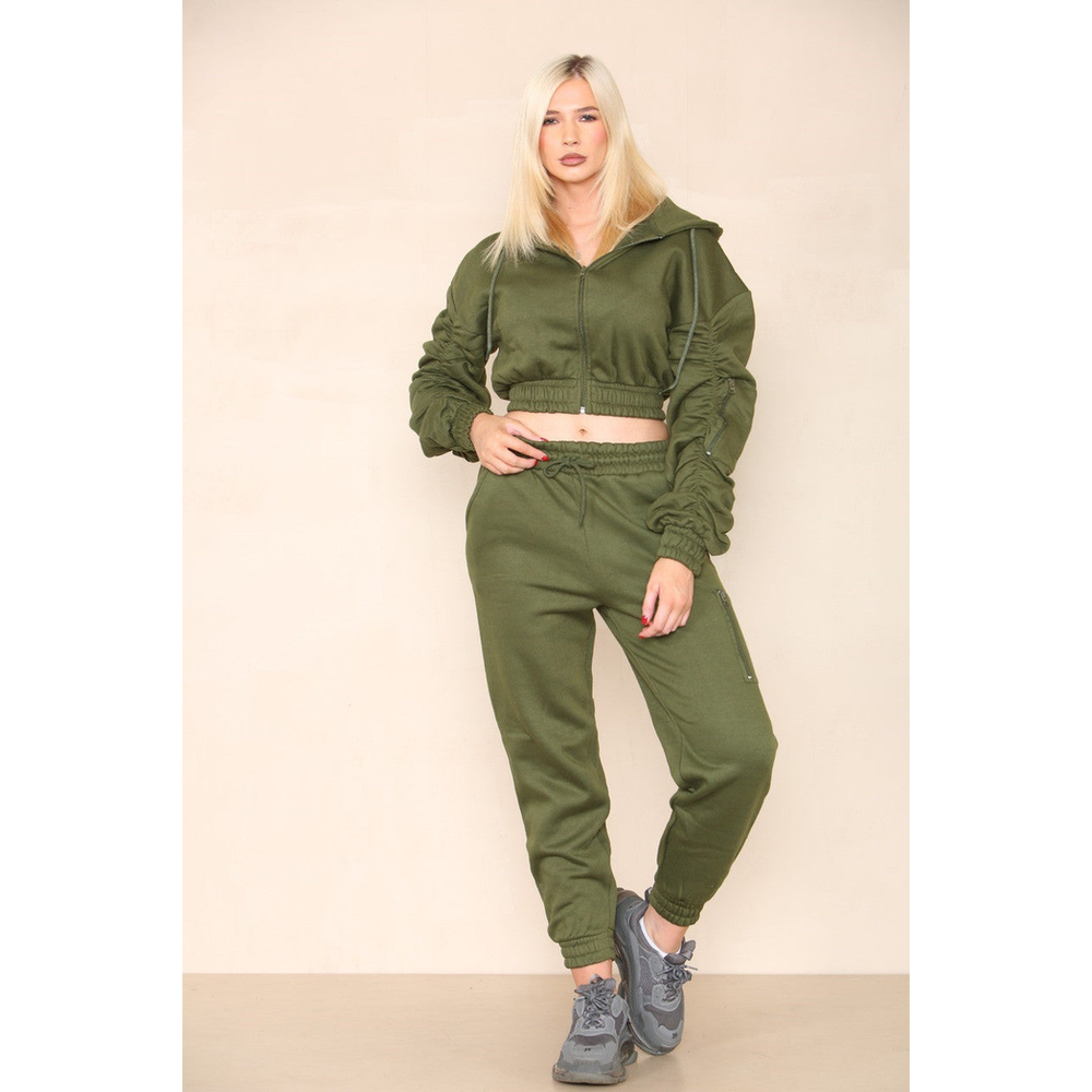 Rouched Zip Cargo Side Pocket Tracksuit