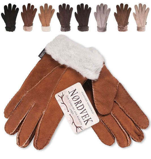 Nordvek Womens Sheepskin Gloves With Fur Cuff