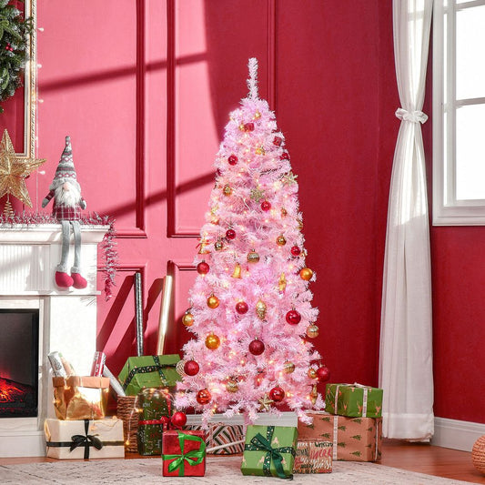 6FT Prelit Artificial Pink Christmas Tree with 300 LED Lights