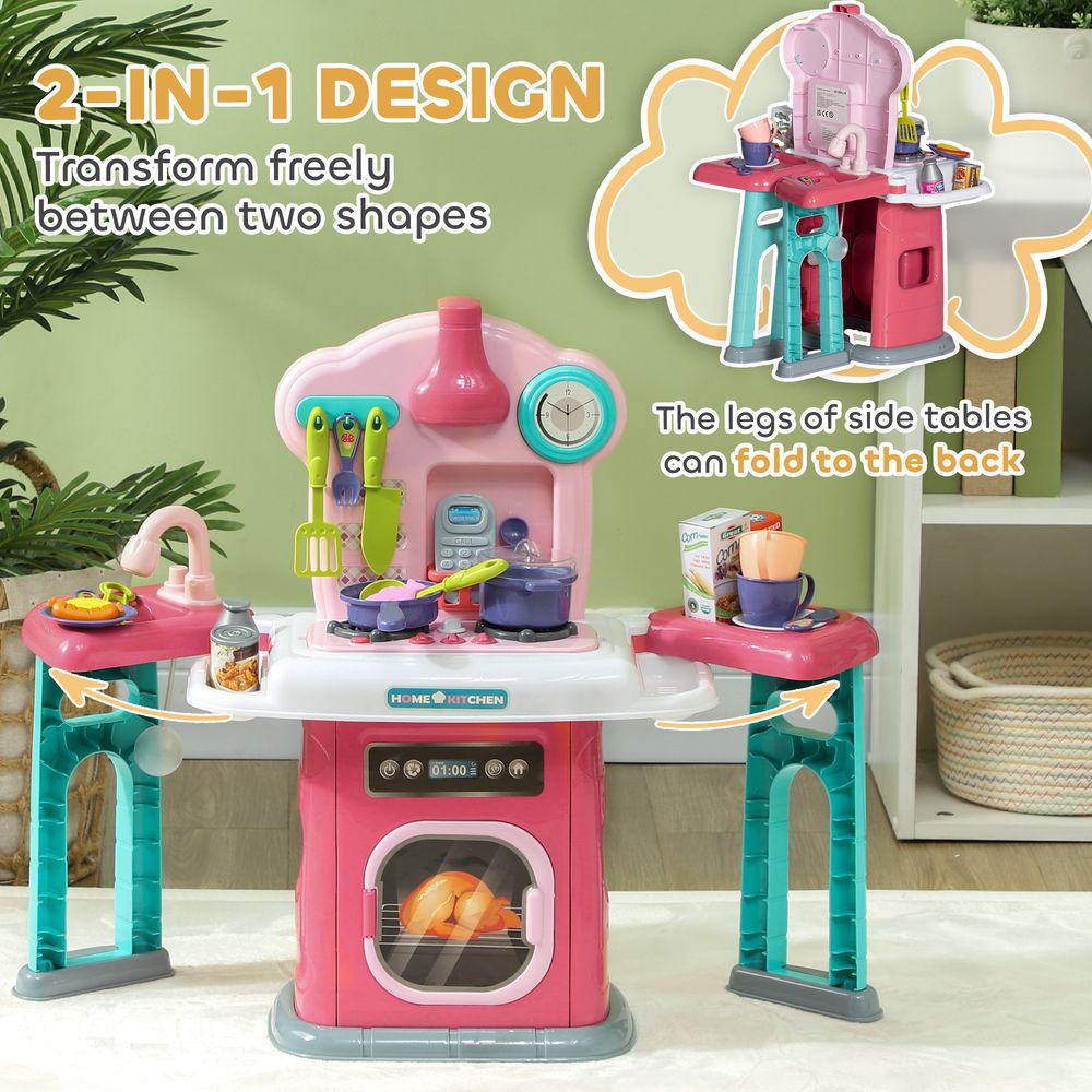 45 Pieces Kids Kitchen with Rotating Tables, Light, Sound, Spray