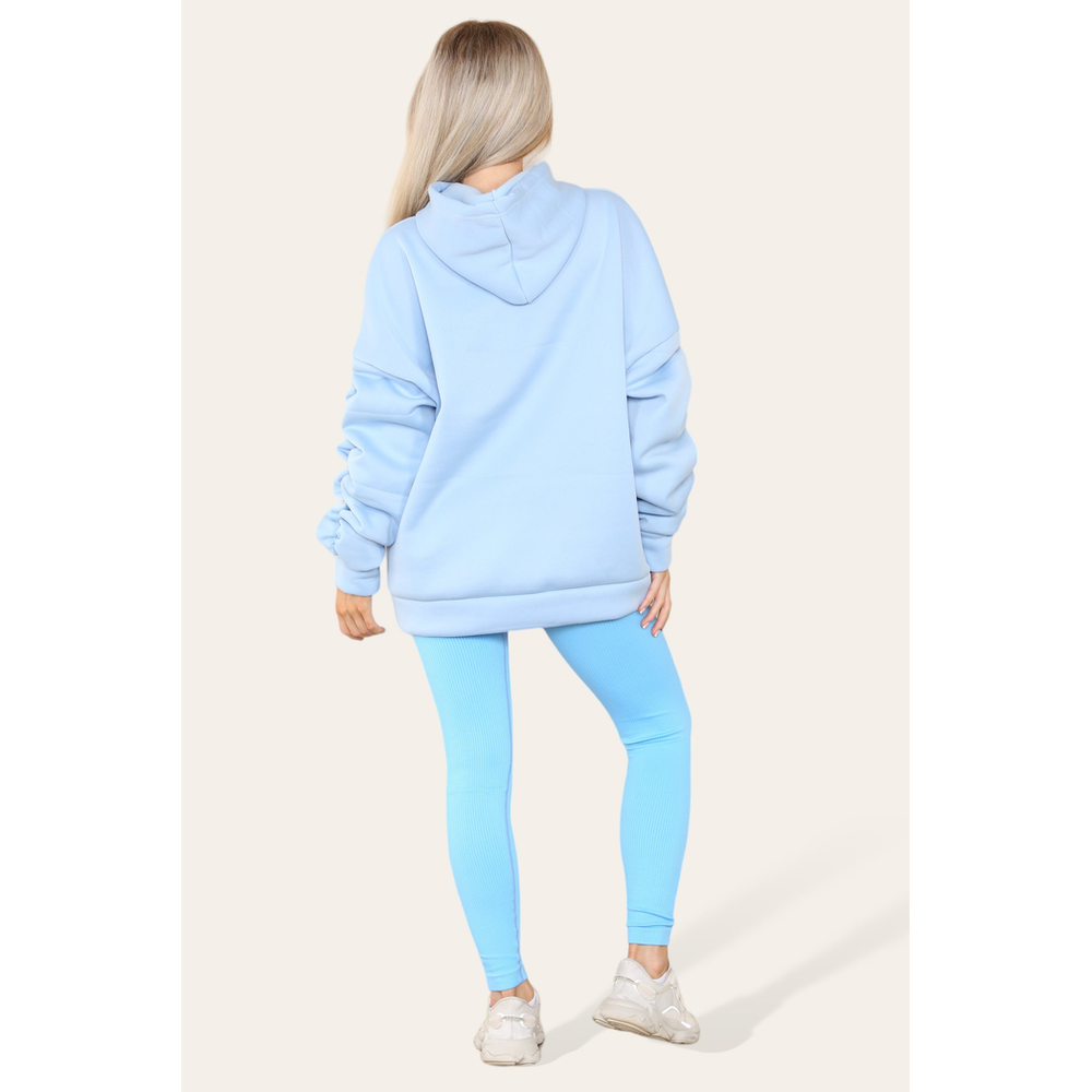 Oversized Ruched Sleeves Hoodie With Satin Ribbon