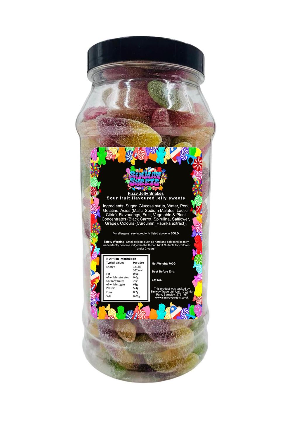 Fizzy Snakes Fizzy Sour Retro Sweets Gift Jar