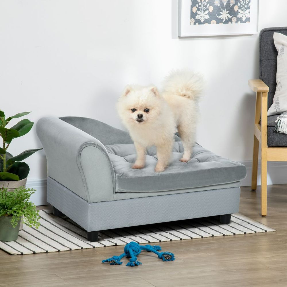 Pet Sofa Dog Chair Cat Couch with Storage, Cushion - Light Blue