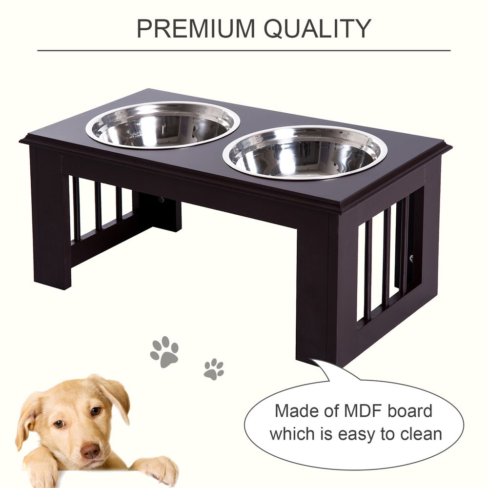 Stainless Steel Raised Dog Feeding Bowls with Stand for Small Medium Dogs Elevated Twin Pet Bowls Water Food Feeder 58.4L x 30.5W x 25.4H cm - Brow