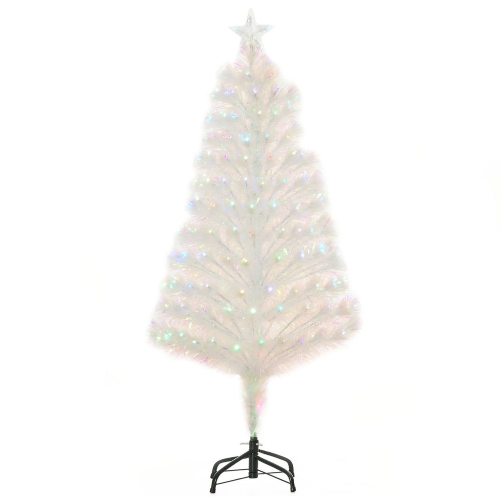 4FT Pre-Lit White Artificial Christmas Tree with Fibre Optic LED Lights