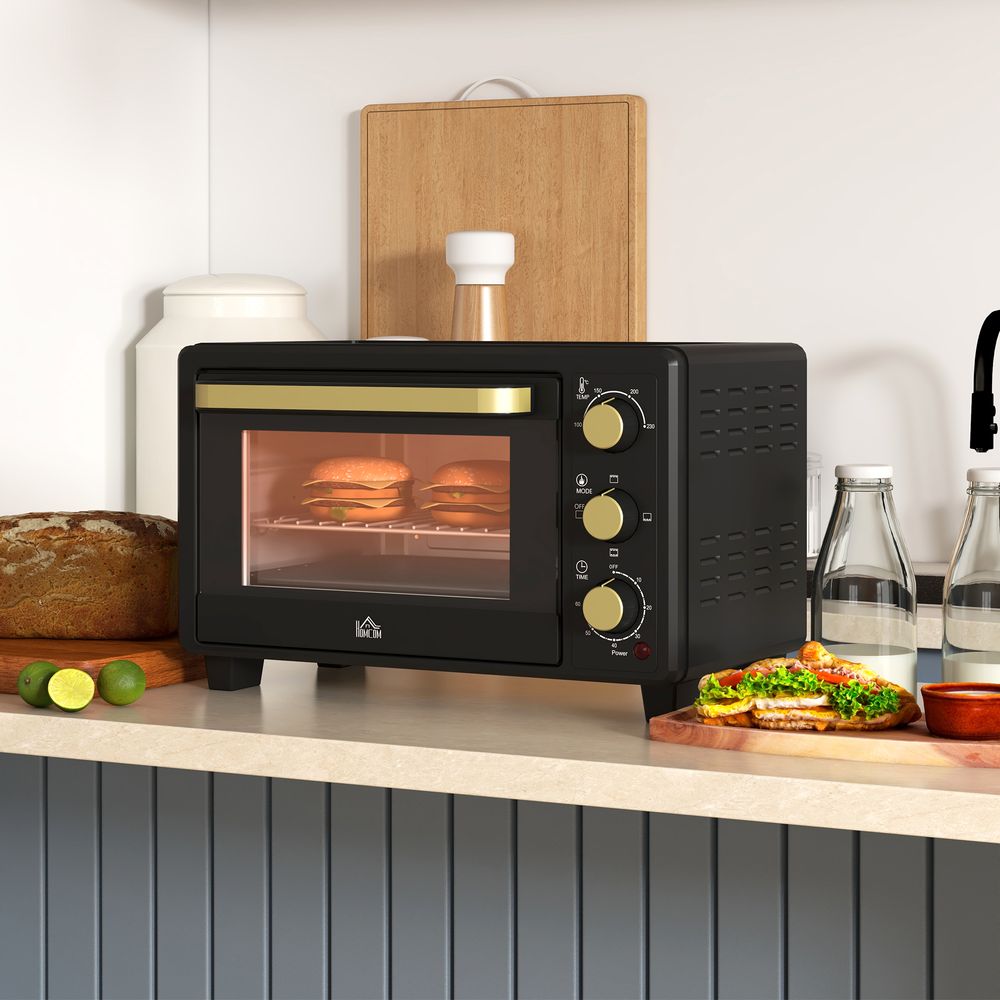 Mini Oven 16L Countertop Oven with Adjustable Temp Timer 1400W, Black