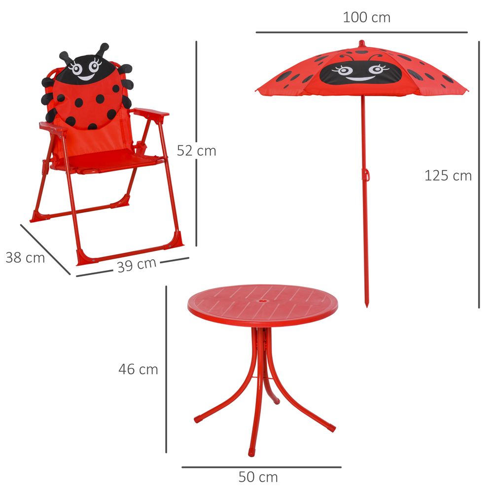 Kids Folding Picnic Table Chair Set -  Ladybug Pattern