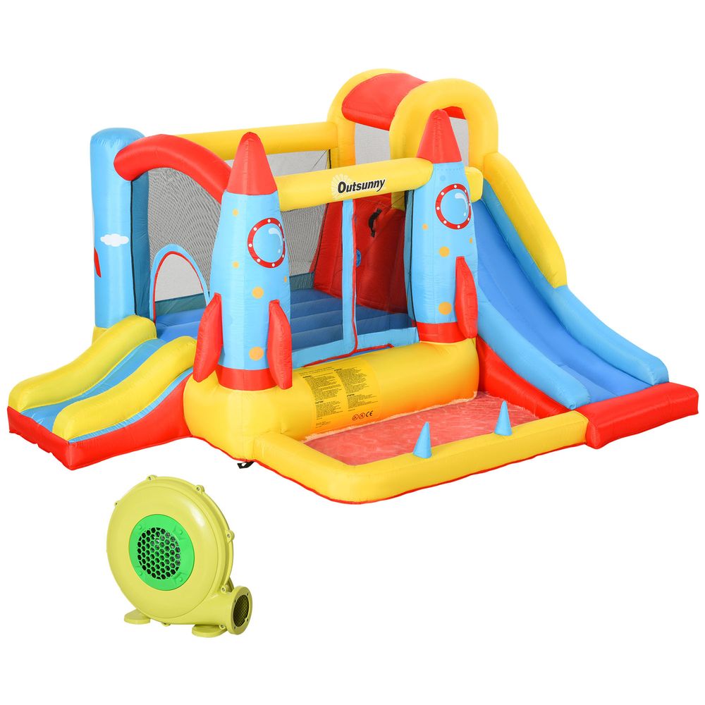 Bouncy Castle with Slide Pool Rocket Trampoline with Carrybag Blower