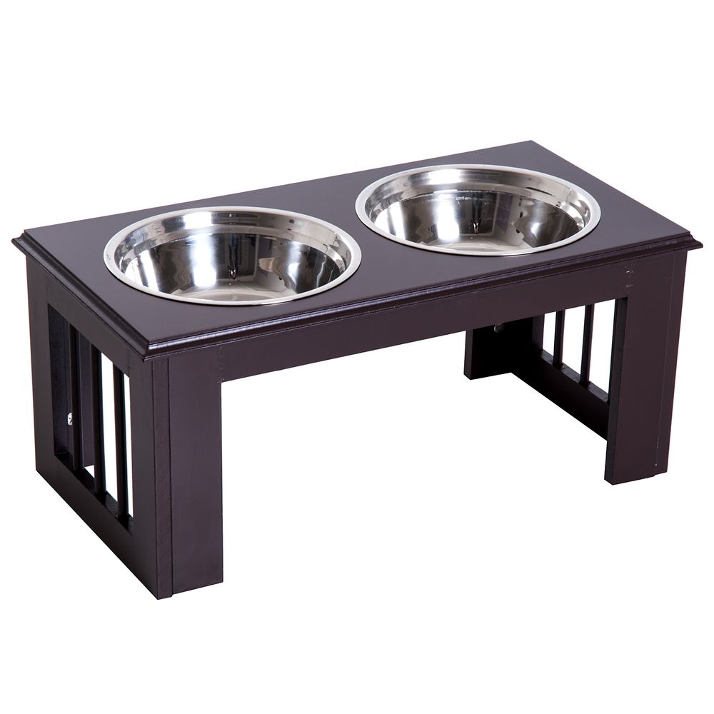 Stainless Steel Raised Dog Feeding Bowls with Stand for Small Medium Dogs Elevated Twin Pet Bowls Water Food Feeder 58.4L x 30.5W x 25.4H cm - Brow