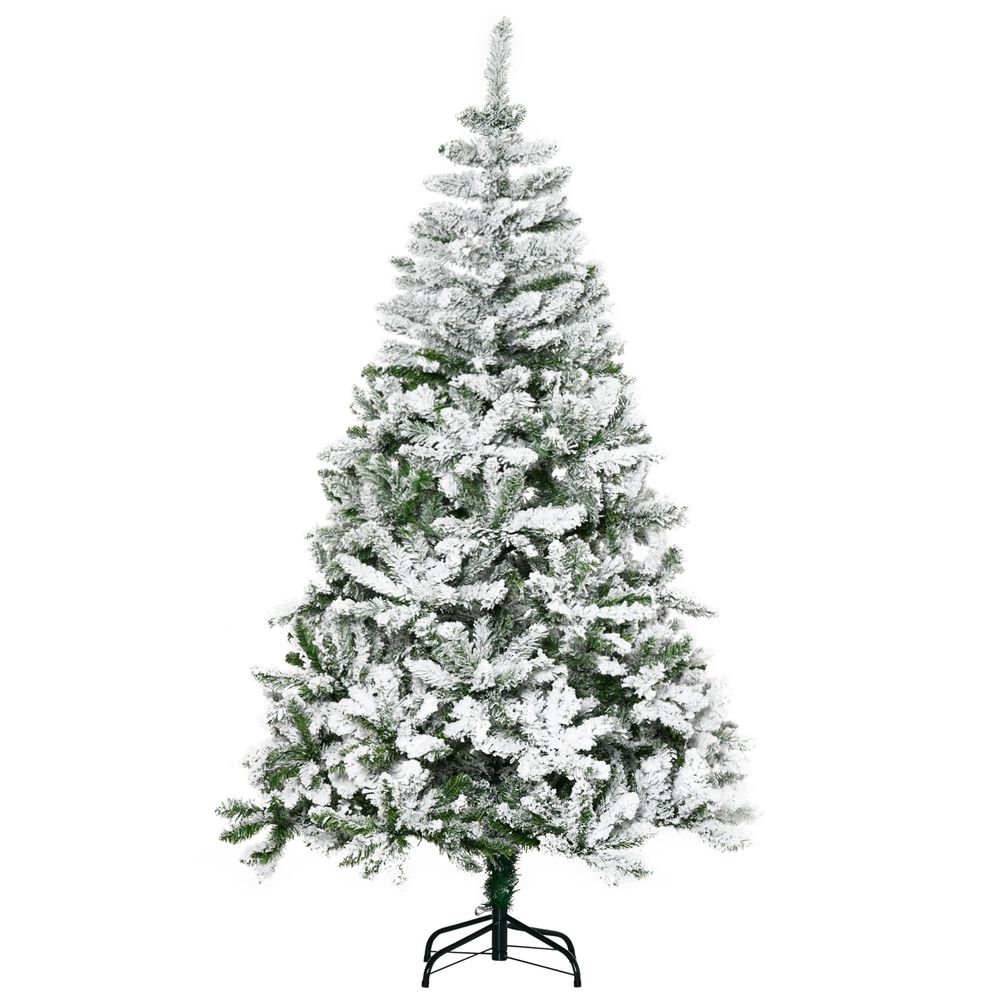 6ft Snow Flocked Artificial Christmas Tree with Realistic Branch Tips