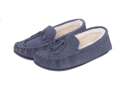 Nordvek Womens Sheepskin Suede Moccasin Slippers With Rubber Sole -