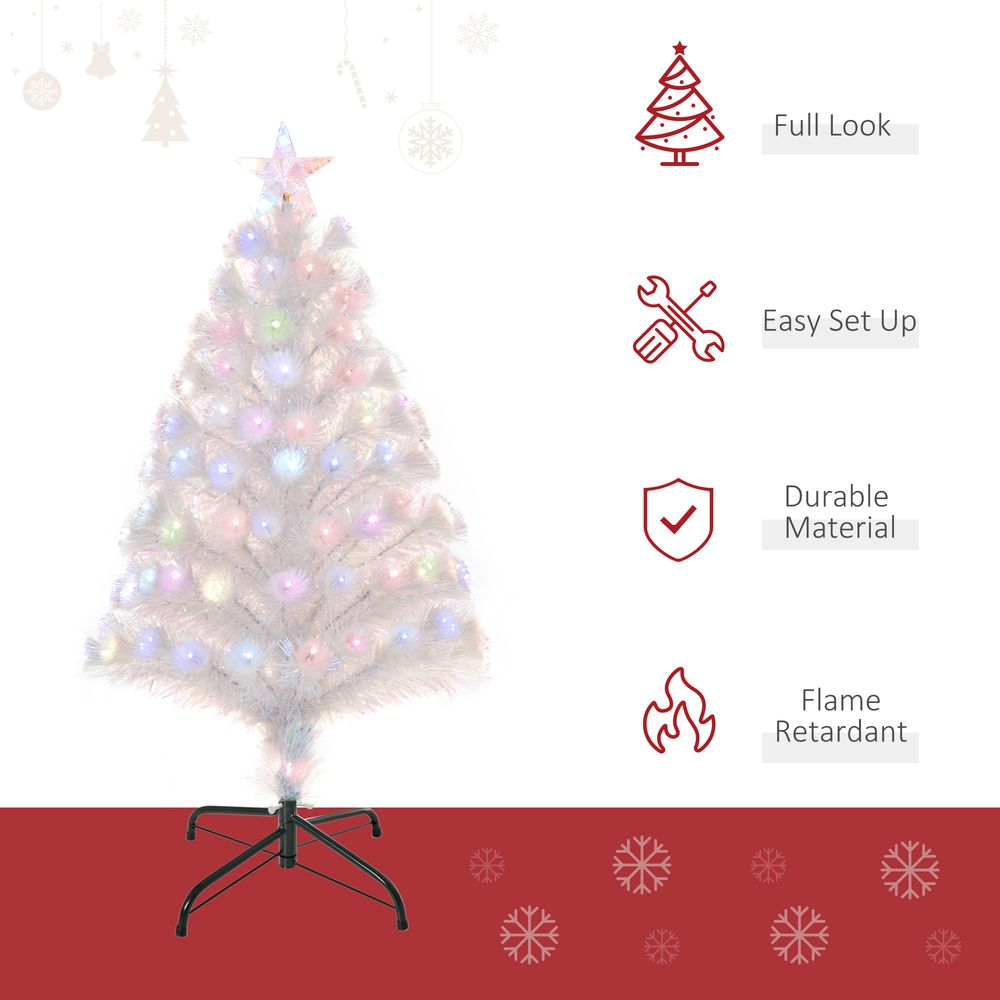 3FT Pre-Lit White Artificial Christmas Tree with Fibre Optic LED Lights