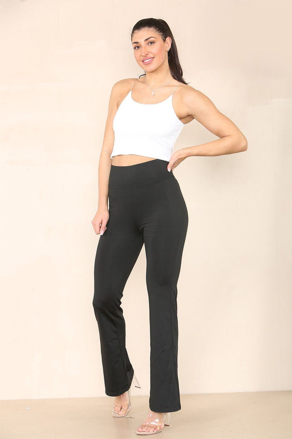 High Waisted Wide Leg Flared Trousers