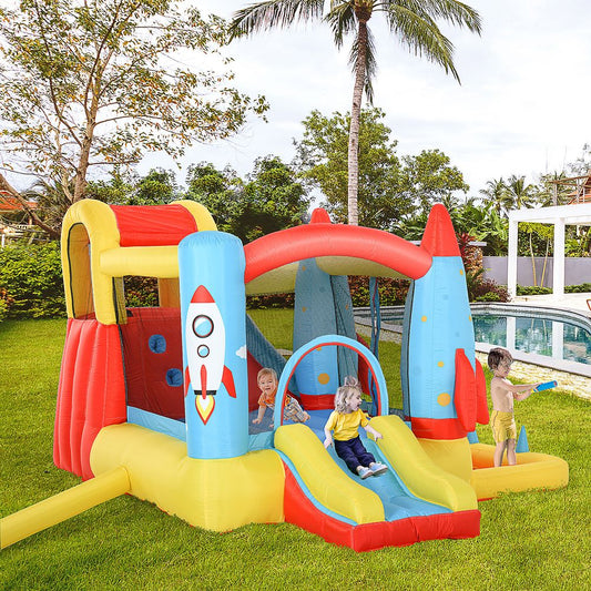 Bouncy Castle with Slide Pool Rocket Trampoline with Carrybag Blower