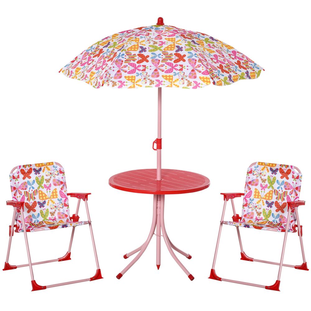 Outsunny Kids Folding Picnic Table Chair Set Butterfly Pattern Outdoor Parasol