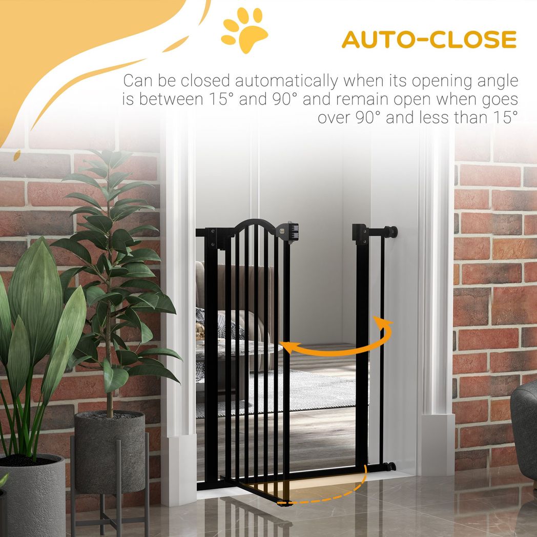 PawHut 74-80cm Adjustable Metal Pet Gate Safety Barrier with Auto-Close Black