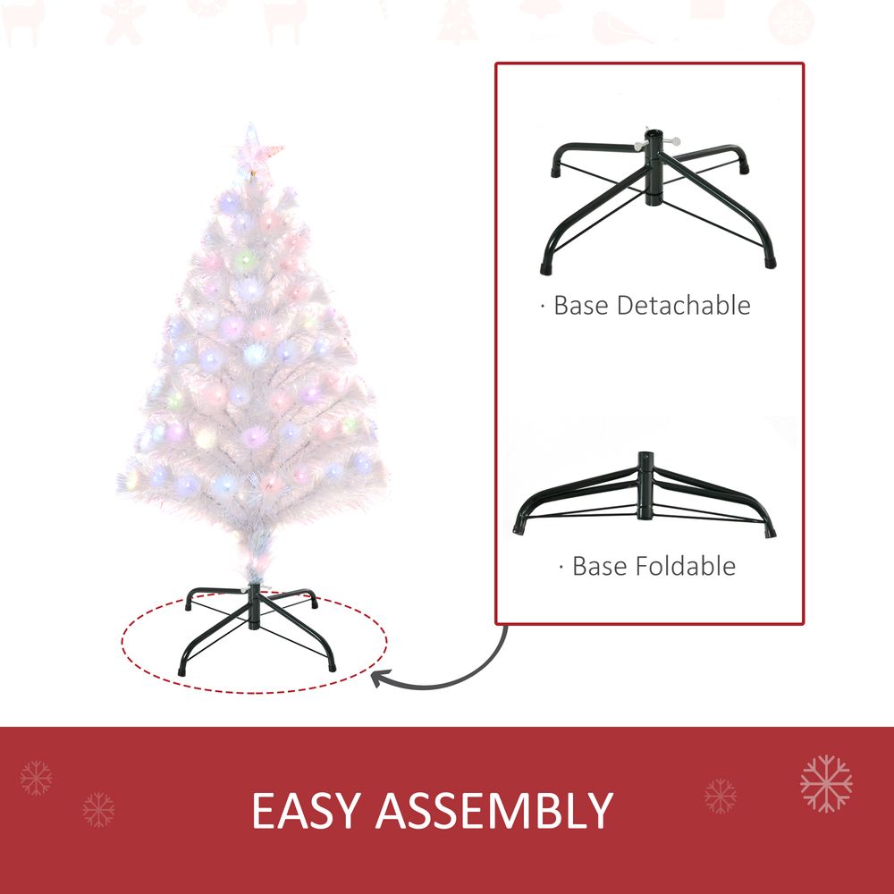 3FT Pre-Lit White Artificial Christmas Tree with Fibre Optic LED Lights