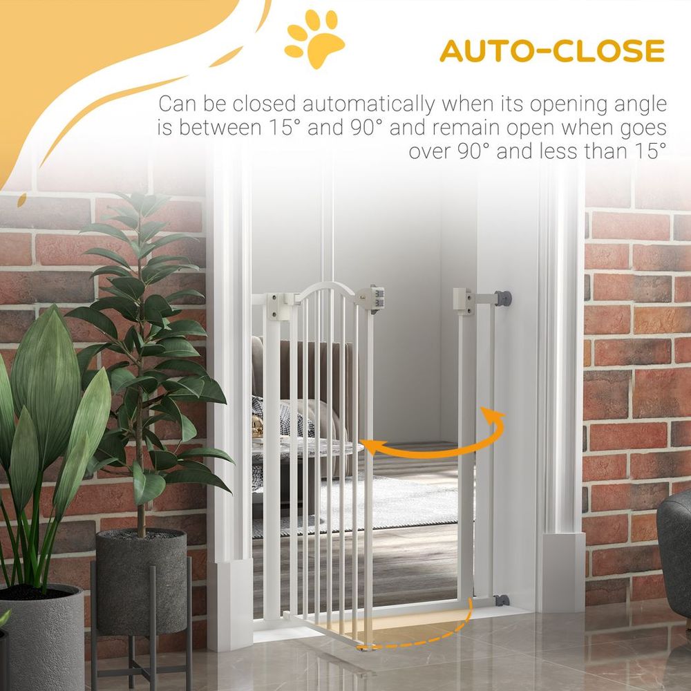 PawHut 74-80cm Adjustable Metal Pet Gate Safety Barrier with Auto-Close White