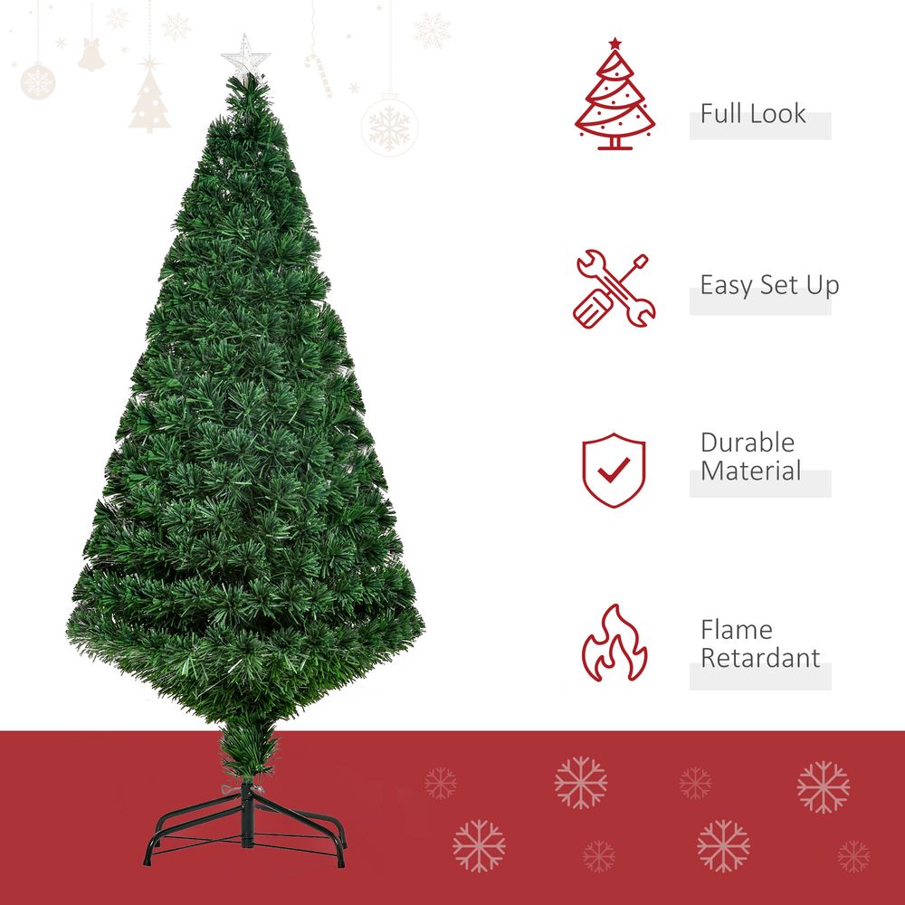 5FT Pre-Lit Fibre Optic Artificial Christmas Tree with Tree Topper - Multi-Colour