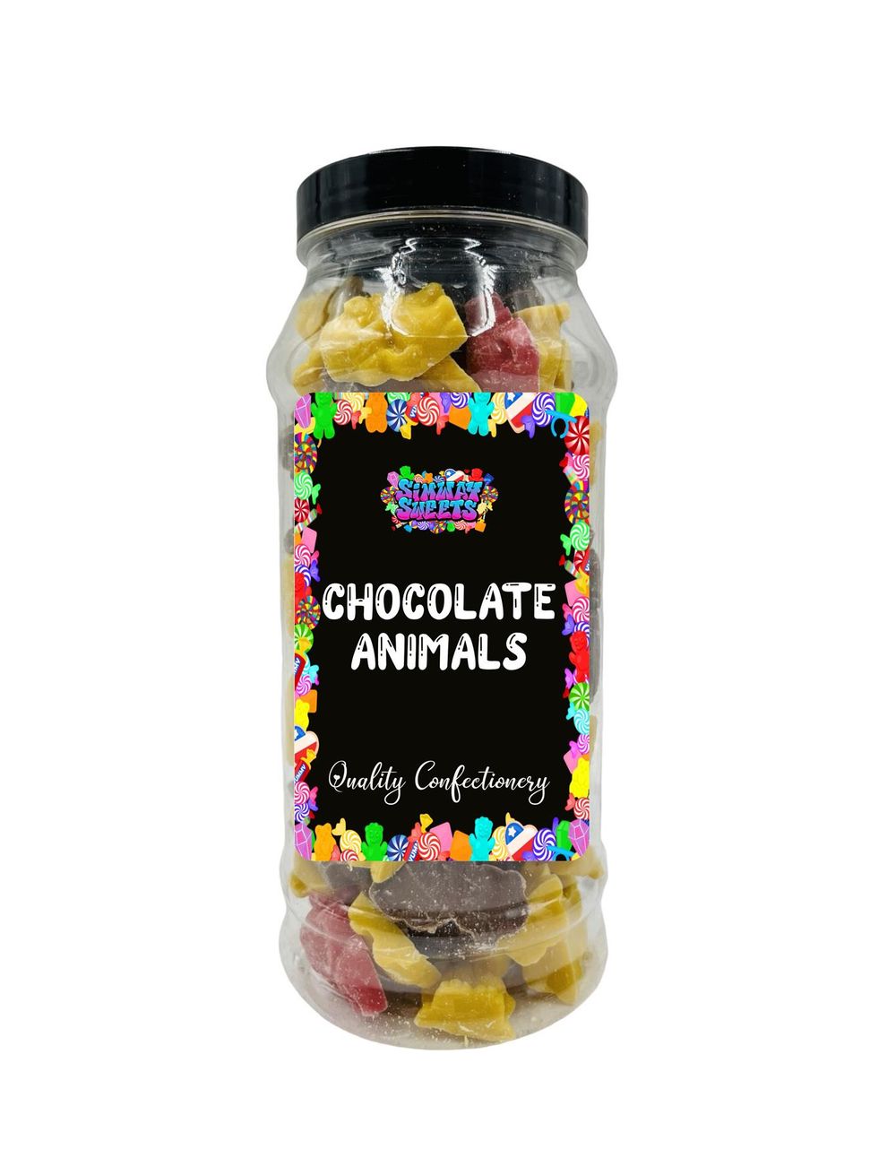 Chocolate Animal Shapes Milk, White & Pink Chocolate Retro Sweets Gift Jar