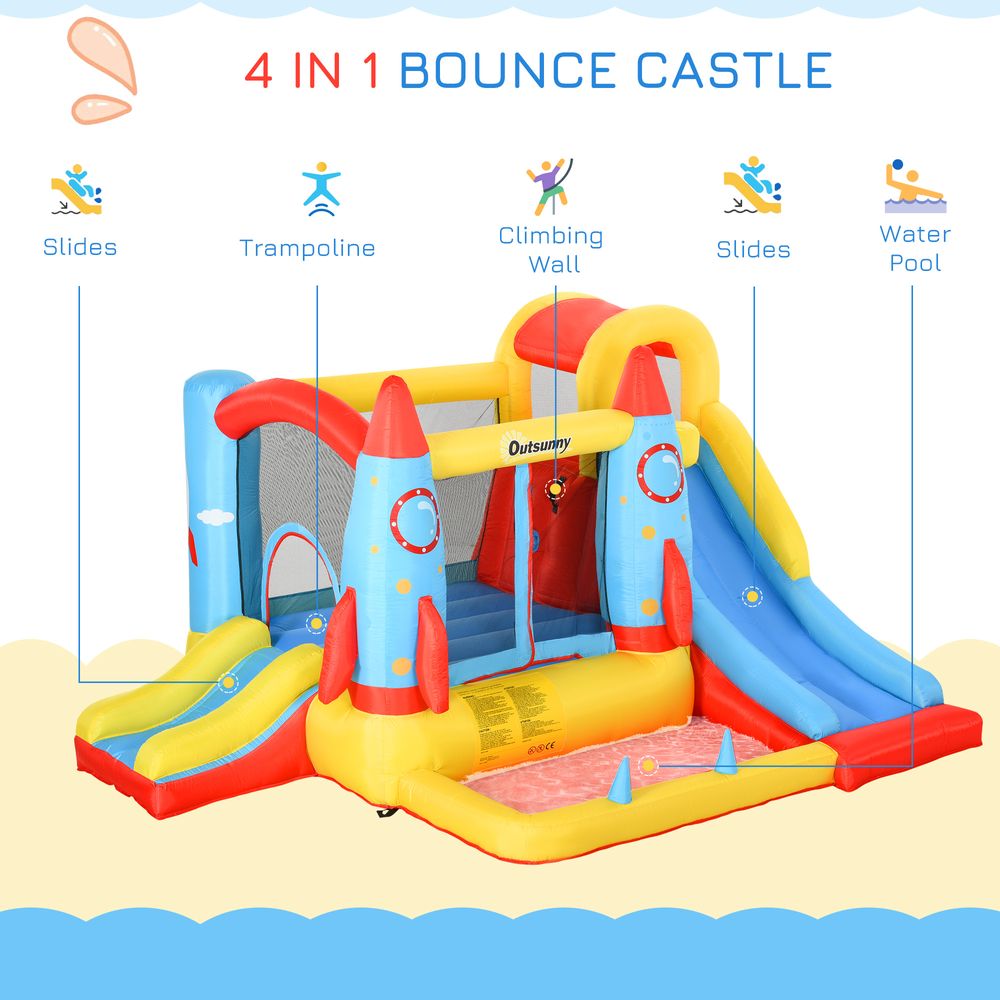 Bouncy Castle with Slide Pool Rocket Trampoline with Carrybag Blower