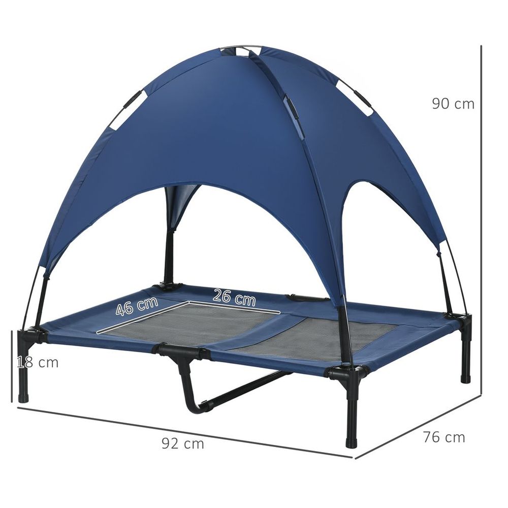 92cm Elevated Cooling Dog, UV Protection Canopy - Blue