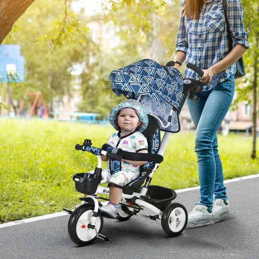 HOMCOM 6 in 1 Trike for Toddler 1-5 Years with Parent Handle, Light Blue