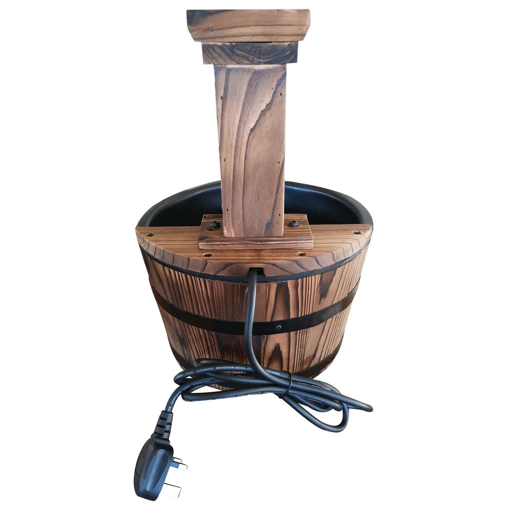 Wood Barrel Pump Patio Water Fountain Water Feature Electric Garden