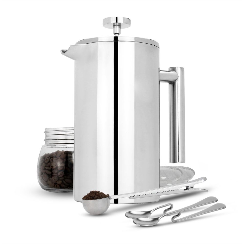 French Press Cafetiere Steel Coffee Maker 1000ml