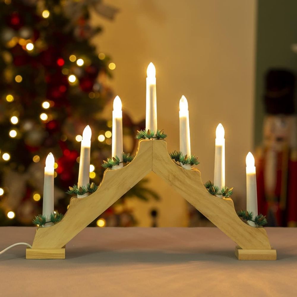 The Christmas Workshop Wooden Christmas Candle Bridge Pine Wood Finish