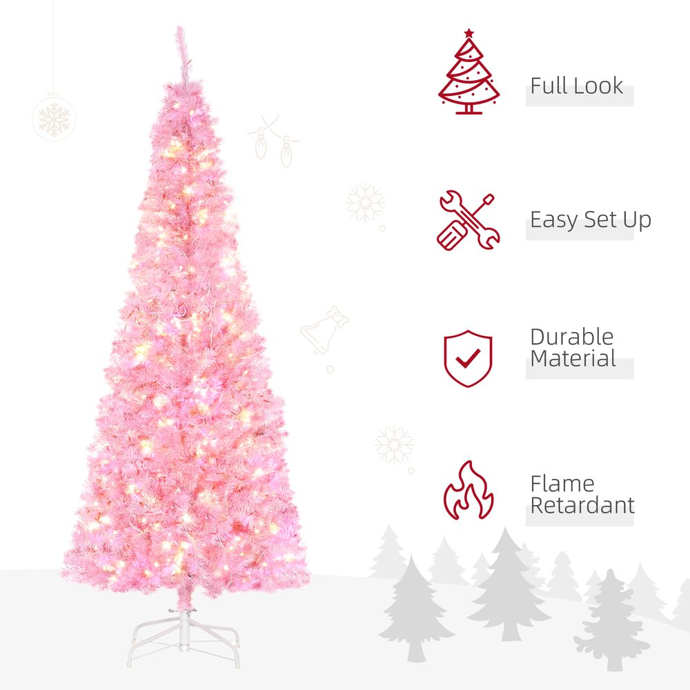 6FT Prelit Artificial Pink Christmas Tree with 300 LED Lights